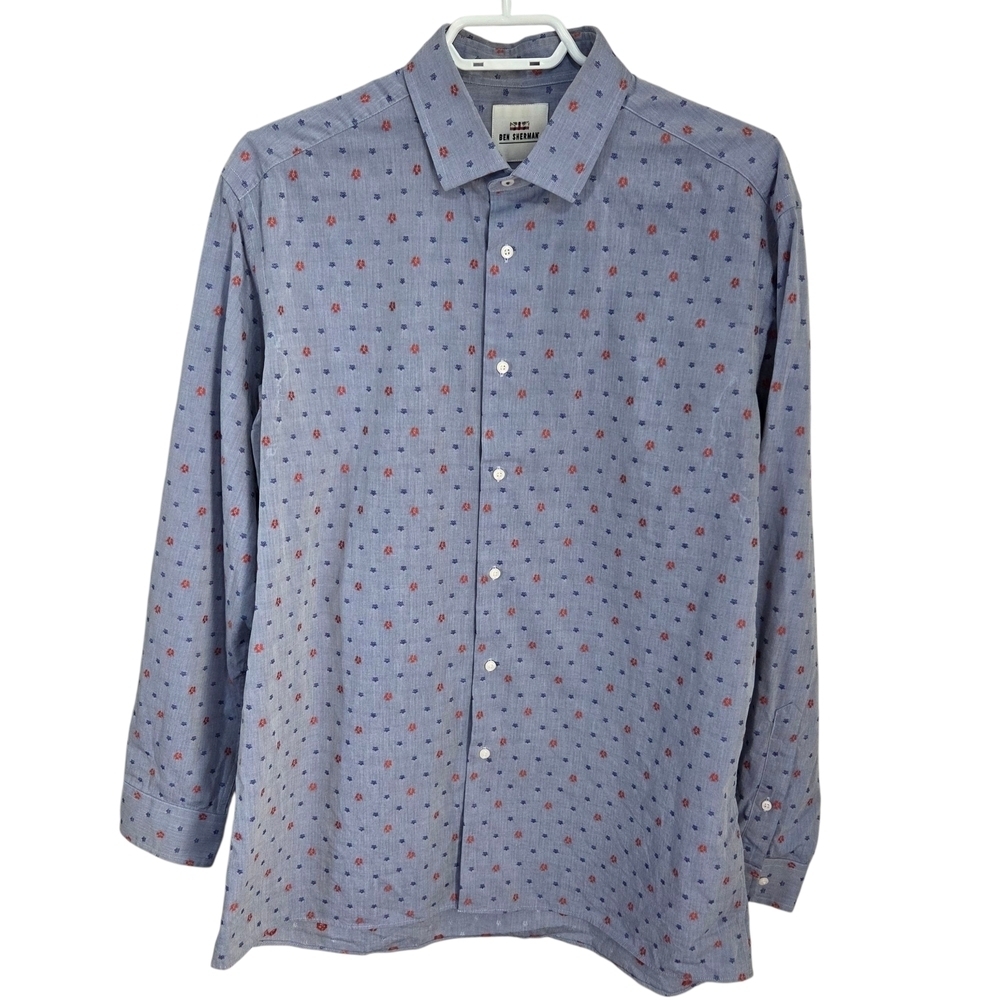 Ben Sherman Blue and Red Casual Button Down Shirt Size L